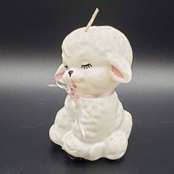 White Pink Black Vintage Baby Lamb or Sheep Shaped Unscented Waxed Candle - Picture 11 of 12